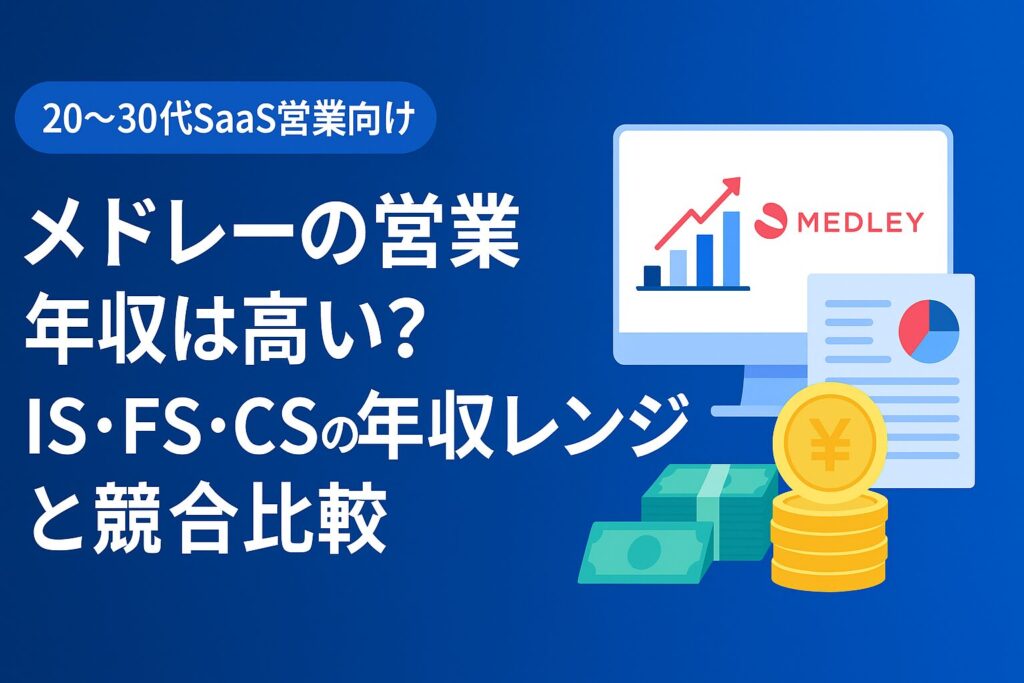 メドレーの営業職（IS・FS・CS）の年収レンジと競合比較を解説するブログ記事用アイキャッチ画像